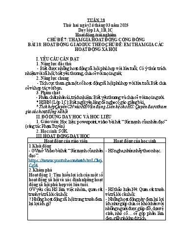 Bài giảng Hoạt động trải nghiệm + Âm nhạc Tiểu học - Tuần 28 - Năm học 2024-2025 - Trần Thị Hà