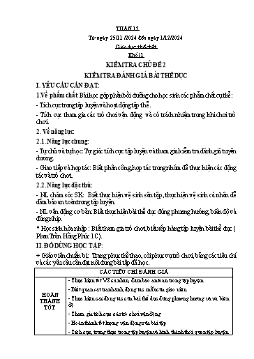 Kế hoạch bài dạy Giáo dục thể chất Lớp 1 đến Lớp 5 - Tuần 12 - Năm học 2024-2025 - Nguyễn Thị Huệ