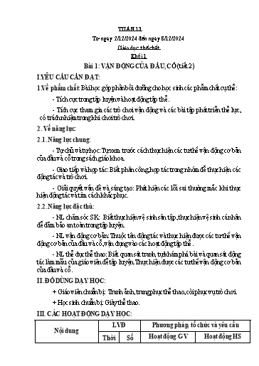 Kế hoạch bài dạy Giáo dục thể chất Lớp 1 đến Lớp 5 - Tuần 13 - Năm học 2024-2025 - Nguyễn Thị Huệ