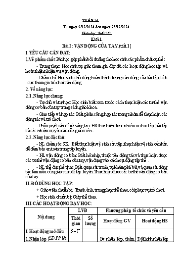 Kế hoạch bài dạy Giáo dục thể chất Lớp 1 đến Lớp 5 - Tuần 14 - Năm học 2024-2025 - Nguyễn Thị Huệ