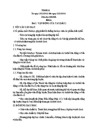 Kế hoạch bài dạy Giáo dục thể chất Lớp 1 đến Lớp 5 - Tuần 15 - Năm học 2024-2025 - Nguyễn Thị Huệ