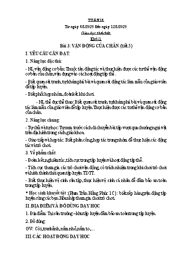 Kế hoạch bài dạy Giáo dục thể chất Lớp 1 đến Lớp 5 - Tuần 18 - Năm học 2024-2025 - Nguyễn Thị Huệ