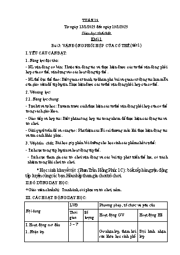 Kế hoạch bài dạy Giáo dục thể chất Lớp 1 đến Lớp 5 - Tuần 19 - Năm học 2024-2025 - Nguyễn Thị Huệ
