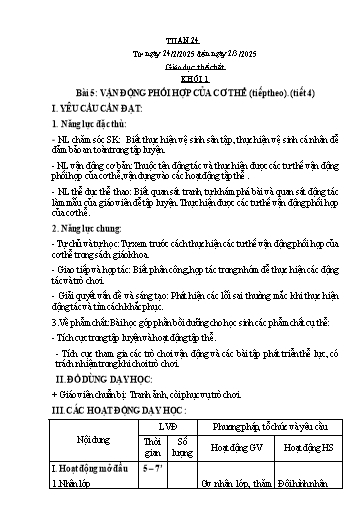 Kế hoạch bài dạy Giáo dục thể chất Lớp 1 đến Lớp 5 - Tuần 24 - Năm học 2024-2025 - Nguyễn Thị Huệ