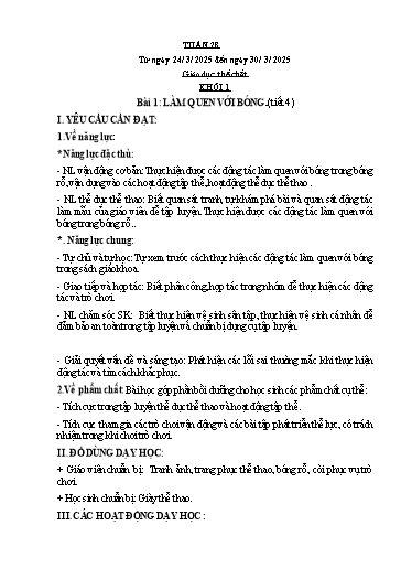 Kế hoạch bài dạy Giáo dục thể chất Lớp 1 đến Lớp 5 - Tuần 28 - Năm học 2024-2025 - Nguyễn Thị Huệ