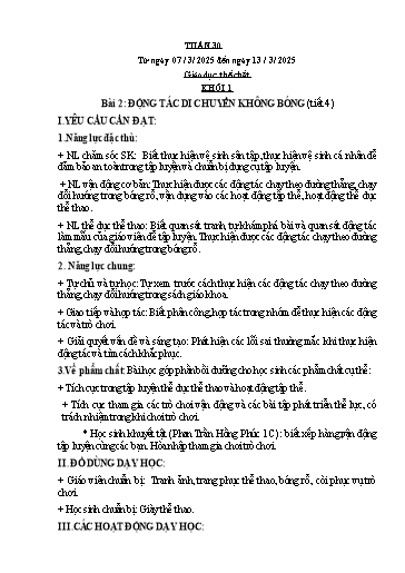 Kế hoạch bài dạy Giáo dục thể chất Lớp 1 đến Lớp 5 - Tuần 30 - Năm học 2024-2025 - Nguyễn Thị Huệ