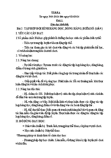 Kế hoạch bài dạy Giáo dục thể chất Lớp 1 đến Lớp 5 - Tuần 4 - Năm học 2024-2025 - Nguyễn Thị Huệ