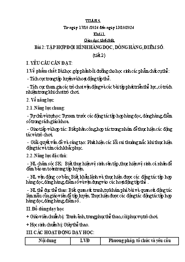 Kế hoạch bài dạy Giáo dục thể chất Lớp 1 đến Lớp 5 - Tuần 5 - Năm học 2024-2025 - Nguyễn Thị Huệ