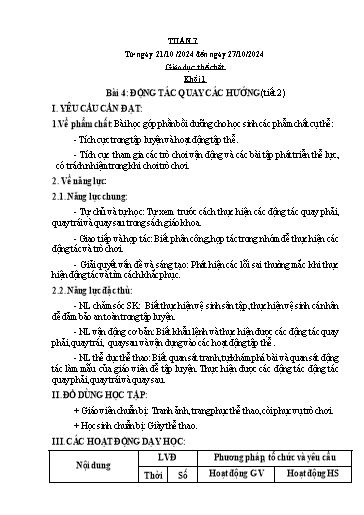 Kế hoạch bài dạy Giáo dục thể chất Lớp 1 đến Lớp 5 - Tuần 7 - Năm học 2024-2025 - Nguyễn Thị Huệ