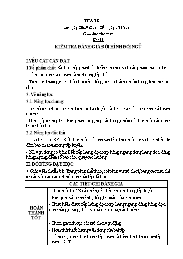 Kế hoạch bài dạy Giáo dục thể chất Lớp 1 đến Lớp 5 - Tuần 8 - Năm học 2024-2025 - Nguyễn Thị Huệ