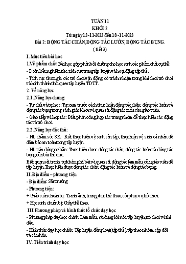 Kế hoạch bài dạy Giáo dục thể chất Lớp 2 - Tuần 11 - Năm học 2023-2024 - Nguyễn Thị Huệ