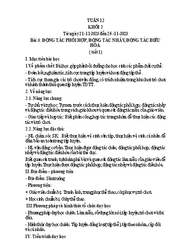 Kế hoạch bài dạy Giáo dục thể chất Lớp 2 - Tuần 12 - Năm học 2023-2024 - Nguyễn Thị Huệ