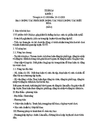 Kế hoạch bài dạy Giáo dục thể chất Lớp 2 - Tuần 14 - Năm học 2023-2024 - Nguyễn Thị Huệ