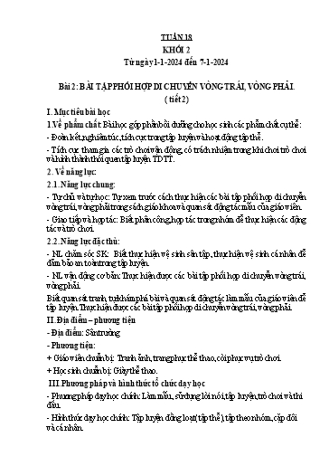 Kế hoạch bài dạy Giáo dục thể chất Lớp 2 - Tuần 18 - Năm học 2023-2024 - Nguyễn Thị Huệ