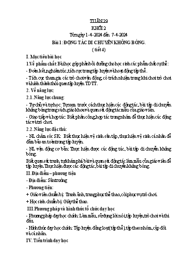Kế hoạch bài dạy Giáo dục thể chất Lớp 2 - Tuần 29 - Năm học 2023-2024 - Nguyễn Thị Huệ
