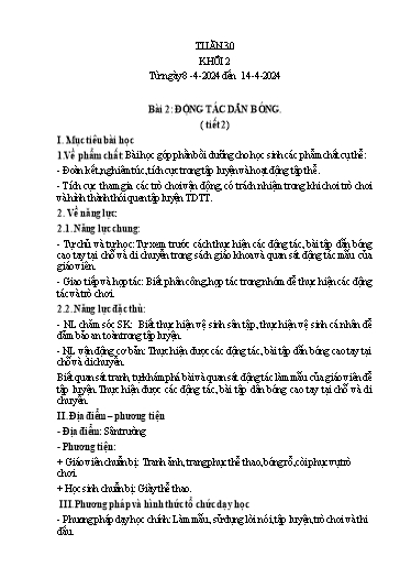 Kế hoạch bài dạy Giáo dục thể chất Lớp 2 - Tuần 30 - Năm học 2023-2024 - Nguyễn Thị Huệ