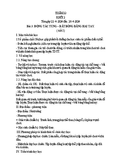 Kế hoạch bài dạy Giáo dục thể chất Lớp 2 - Tuần 32 - Năm học 2023-2024 - Nguyễn Thị Huệ