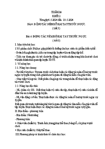 Kế hoạch bài dạy Giáo dục thể chất Lớp 2 - Tuần 34 - Năm học 2023-2024 - Nguyễn Thị Huệ