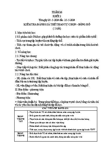 Kế hoạch bài dạy Giáo dục thể chất Lớp 2 - Tuần 36 - Năm học 2023-2024 - Nguyễn Thị Huệ