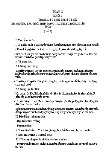 Kế hoạch bài dạy Giáo dục thể chất Lớp 3 - Tuần 12 - Năm học 2023-2024 - Nguyễn Thị Huệ