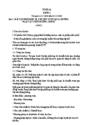 Kế hoạch bài dạy Giáo dục thể chất Lớp 3 - Tuần 14 - Năm học 2023-2024 - Nguyễn Thị Huệ