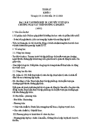 Kế hoạch bài dạy Giáo dục thể chất Lớp 3 - Tuần 17 - Năm học 2023-2024 - Nguyễn Thị Huệ