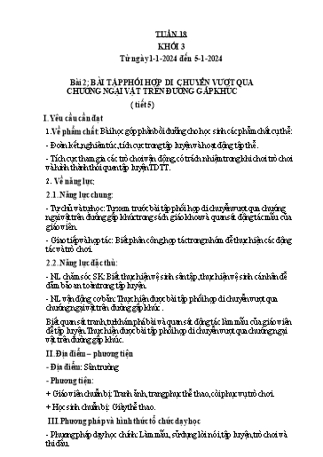 Kế hoạch bài dạy Giáo dục thể chất Lớp 3 - Tuần 18 - Năm học 2023-2024 - Nguyễn Thị Huệ