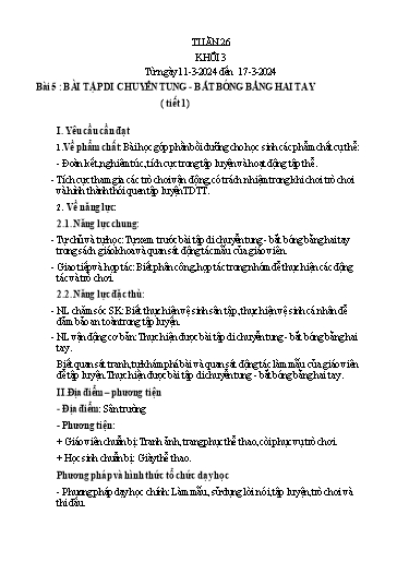 Kế hoạch bài dạy Giáo dục thể chất Lớp 3 - Tuần 26 - Năm học 2023-2024 - Nguyễn Thị Huệ
