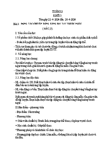 Kế hoạch bài dạy Giáo dục thể chất Lớp 3 - Tuần 32 - Năm học 2023-2024 - Nguyễn Thị Huệ