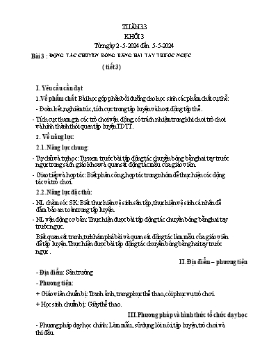 Kế hoạch bài dạy Giáo dục thể chất Lớp 3 - Tuần 33 - Năm học 2023-2024 - Nguyễn Thị Huệ