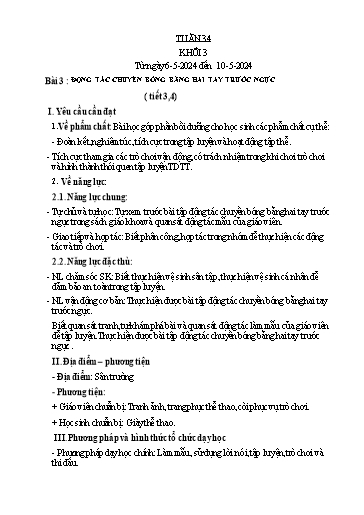 Kế hoạch bài dạy Giáo dục thể chất Lớp 3 - Tuần 34 - Năm học 2023-2024 - Nguyễn Thị Huệ