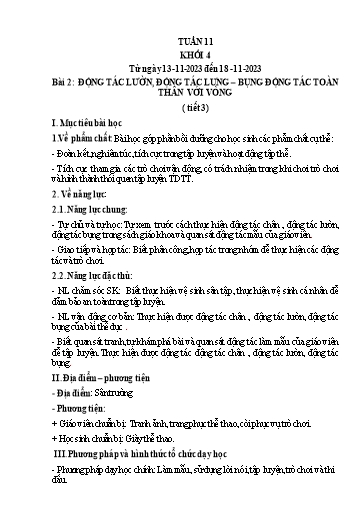 Kế hoạch bài dạy Giáo dục thể chất Lớp 4 - Tuần 11 - Năm học 2023-2024 - Nguyễn Thị Huệ