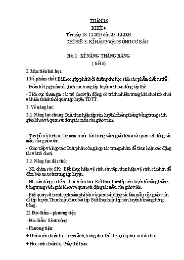 Kế hoạch bài dạy Giáo dục thể chất Lớp 4 - Tuần 16 - Năm học 2023-2024 - Nguyễn Thị Huệ