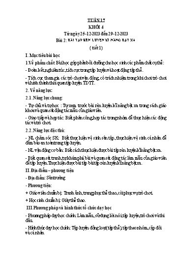 Kế hoạch bài dạy Giáo dục thể chất Lớp 4 - Tuần 17 - Năm học 2023-2024 - Nguyễn Thị Huệ