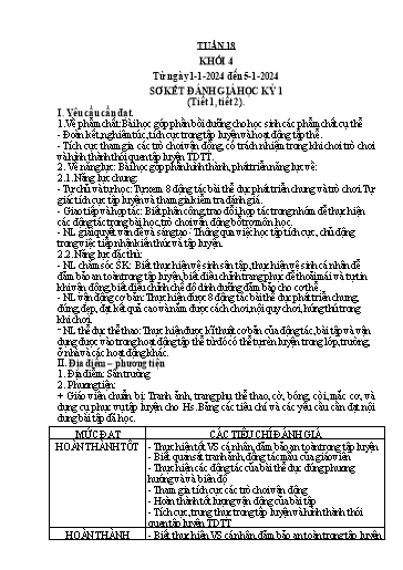 Kế hoạch bài dạy Giáo dục thể chất Lớp 4 - Tuần 18 - Năm học 2023-2024 - Nguyễn Thị Huệ