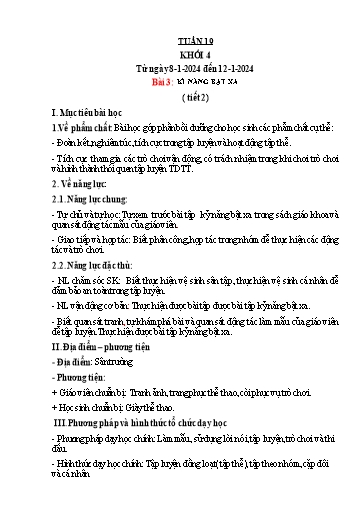 Kế hoạch bài dạy Giáo dục thể chất Lớp 4 - Tuần 19 - Năm học 2023-2024 - Nguyễn Thị Huệ