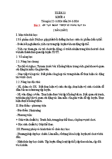 Kế hoạch bài dạy Giáo dục thể chất Lớp 4 - Tuần 21 - Năm học 2023-2024 - Nguyễn Thị Huệ