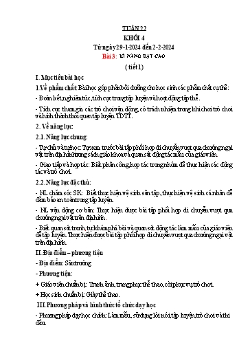 Kế hoạch bài dạy Giáo dục thể chất Lớp 4 - Tuần 22 - Năm học 2023-2024 - Nguyễn Thị Huệ