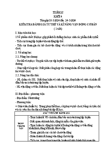 Kế hoạch bài dạy Giáo dục thể chất Lớp 4 - Tuần 27 - Năm học 2023-2024 - Nguyễn Thị Huệ