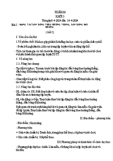 Kế hoạch bài dạy Giáo dục thể chất Lớp 4 - Tuần 30 - Năm học 2023-2024 - Nguyễn Thị Huệ