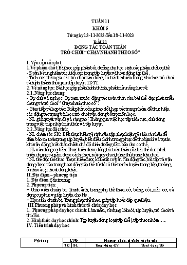Kế hoạch bài dạy Giáo dục thể chất Lớp 5 - Tuần 11 - Năm học 2023-2024 - Nguyễn Thị Huệ