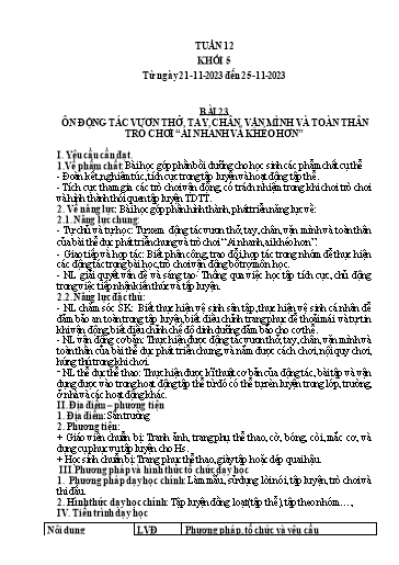 Kế hoạch bài dạy Giáo dục thể chất Lớp 5 - Tuần 12 - Năm học 2023-2024 - Nguyễn Thị Huệ