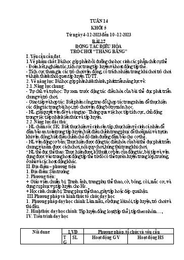 Kế hoạch bài dạy Giáo dục thể chất Lớp 5 - Tuần 14 - Năm học 2023-2024 - Nguyễn Thị Huệ