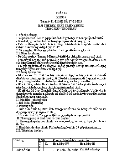 Kế hoạch bài dạy Giáo dục thể chất Lớp 5 - Tuần 15 - Năm học 2023-2024 - Nguyễn Thị Huệ