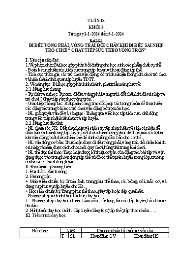 Kế hoạch bài dạy Giáo dục thể chất Lớp 5 - Tuần 18 - Năm học 2023-2024 - Nguyễn Thị Huệ