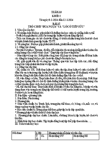Kế hoạch bài dạy Giáo dục thể chất Lớp 5 - Tuần 19 - Năm học 2023-2024 - Nguyễn Thị Huệ