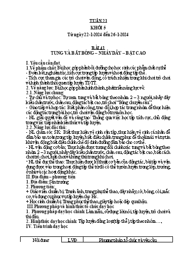 Kế hoạch bài dạy Giáo dục thể chất Lớp 5 - Tuần 21 - Năm học 2023-2024 - Nguyễn Thị Huệ