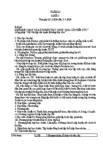 Kế hoạch bài dạy Giáo dục thể chất Lớp 5 - Tuần 25, Bài 47 + 48 - Năm học 2023-2024 - Nguyễn Thị Huệ