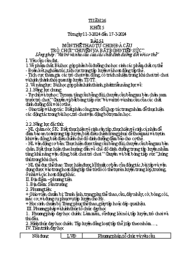 Kế hoạch bài dạy Giáo dục thể chất Lớp 5 - Tuần 26 - Năm học 2023-2024 - Nguyễn Thị Huệ