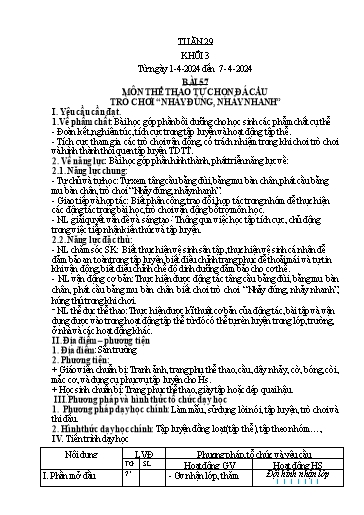 Kế hoạch bài dạy Giáo dục thể chất Lớp 5 - Tuần 29 - Năm học 2023-2024 - Nguyễn Thị Huệ